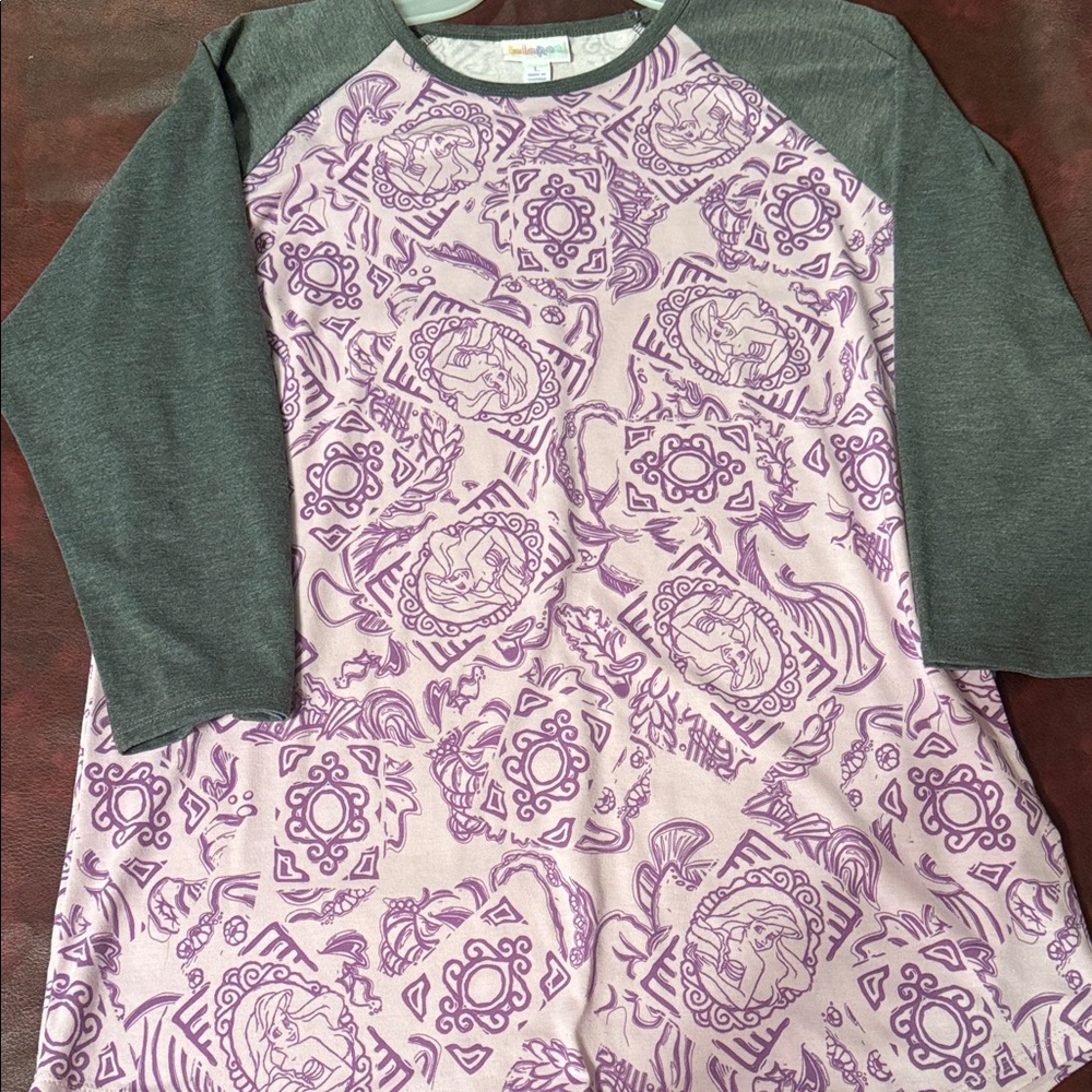 LuLaRoe Ariel Purple and Gray Long Sleeve Tee Disney Randy